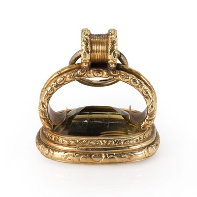 Lot 269 - A 19th century gold mounted fob seal with citrine matrix
