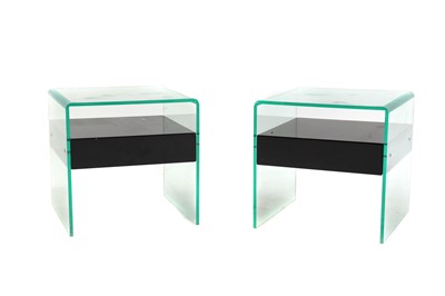 Lot 379 - A pair of black lacquer and perspex bedside tables