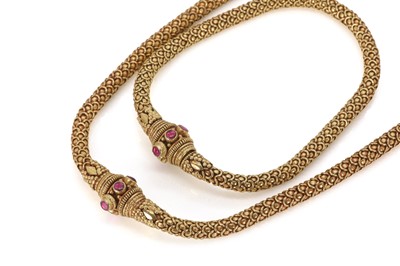 Lot 135 - A gold synthetic ruby necklace and bracelet set