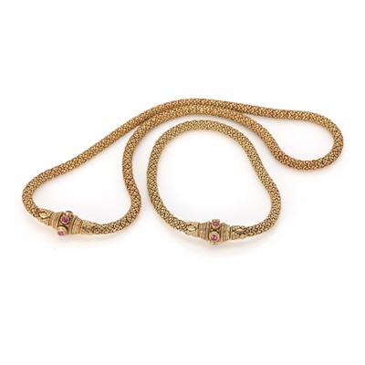 Lot 135 - A gold synthetic ruby necklace and bracelet set