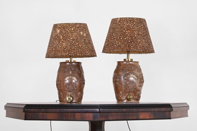 Lot A pair of stoneware spirit-bottle table lamps