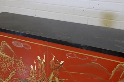 Lot 71 - A chinoiserie ebonised and lacquered sideboard