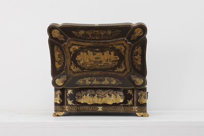 Lot 419 - A black lacquered and parcel-gilt workbox