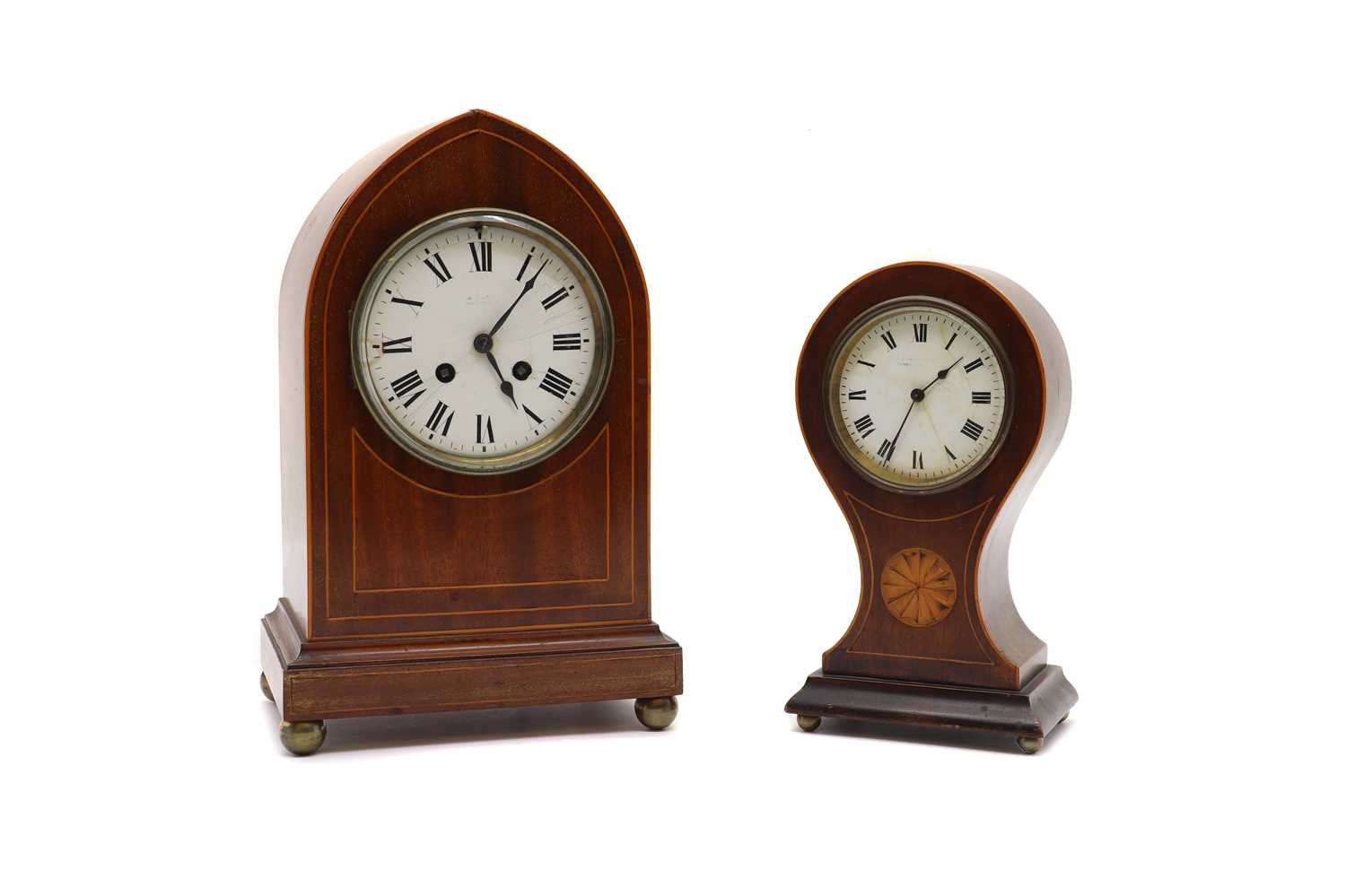 Lot 107 - Two Edwardian mahogany inlaid mantle clocks