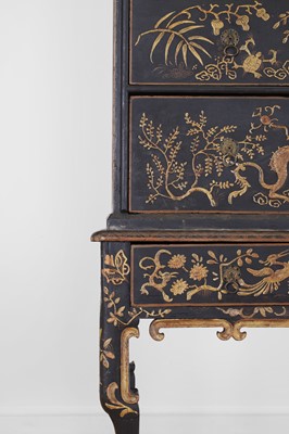 Lot 13 - A black lacquer and gilt-japanned chest on stand