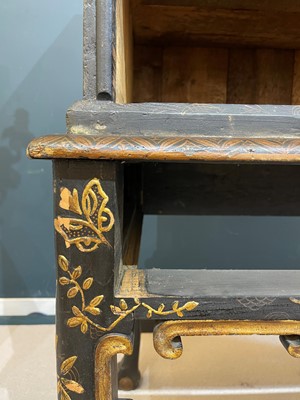 Lot 13 - A black lacquer and gilt-japanned chest on stand