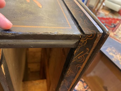 Lot 13 - A black lacquer and gilt-japanned chest on stand