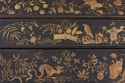 Lot 13 - A black lacquer and gilt-japanned chest on stand