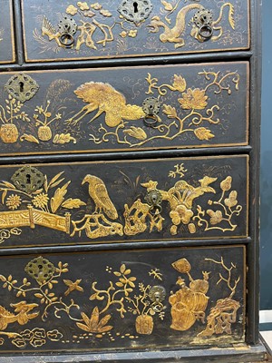 Lot 13 - A black lacquer and gilt-japanned chest on stand