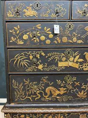 Lot 13 - A black lacquer and gilt-japanned chest on stand