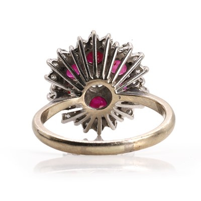 Lot 91 - A white gold ruby and diamond cluster ring