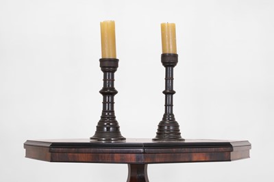 Lot 7 - Two similar turned oak pricket candlesticks