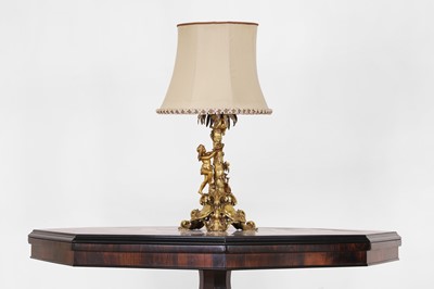 Lot 57 - A Victorian ormolu candlestick table lamp by Elkington & Co.