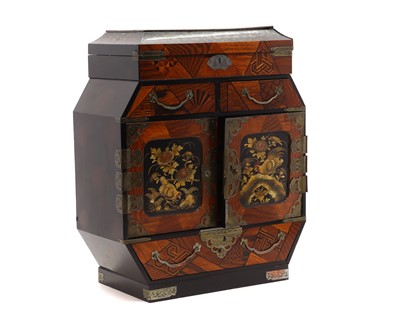 Lot 55 - A Japanese parquetry and lacquer table cabinet