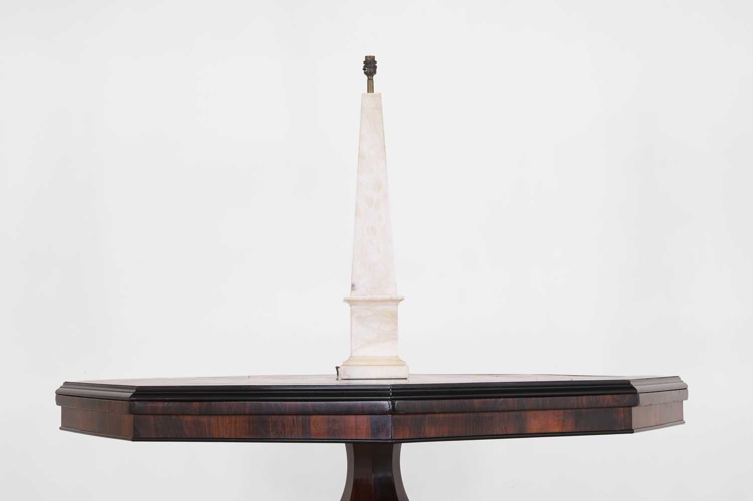 Lot 23 - An alabaster obelisk table lamp