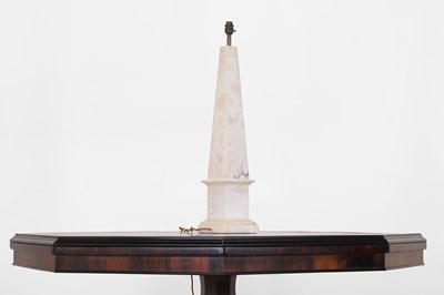 Lot 23 - An alabaster obelisk table lamp
