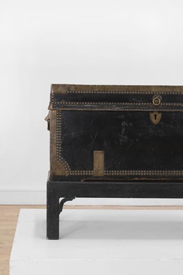 Lot 48 - An export leather and brass chest on stand