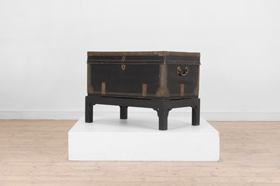 Lot 48 - An export leather and brass chest on stand