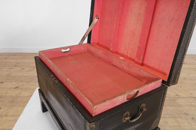 Lot 48 - An export leather and brass chest on stand