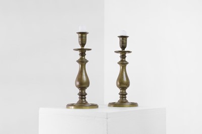 Lot 339 - A pair of brass candlesticks