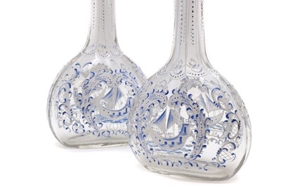 Lot 94 - A pair of enamelled glass decanters