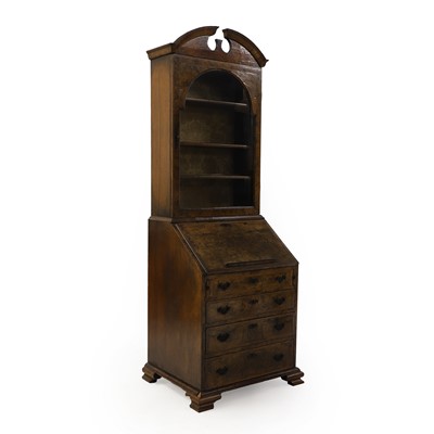 Lot 475 - A Queen Anne style walnut bureau bookcase