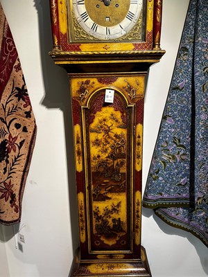 Lot 117 - A George III-style yellow, scarlet an gilt-japanned longcase clock