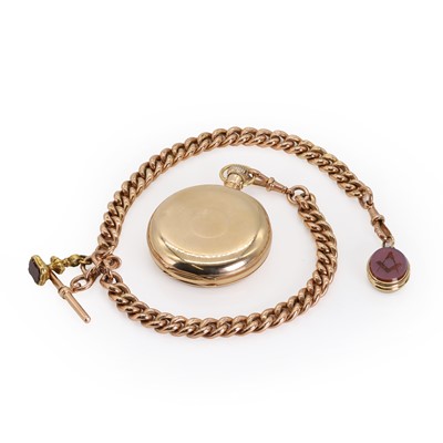 Lot 314 - A gold Waltham pocket watch and rose gold Albert chain