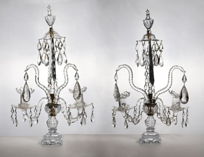 Lot 155 - A pair of Regency cut glass candelabra