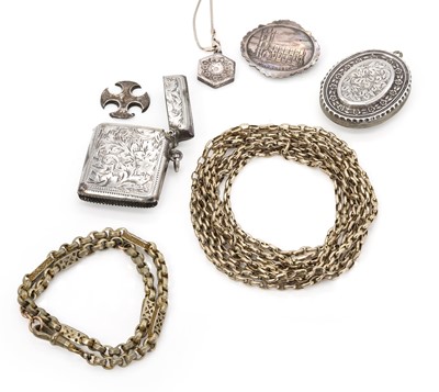 Lot 325 - An Edwardian silver vesta case and a group of silver and base metal jewels