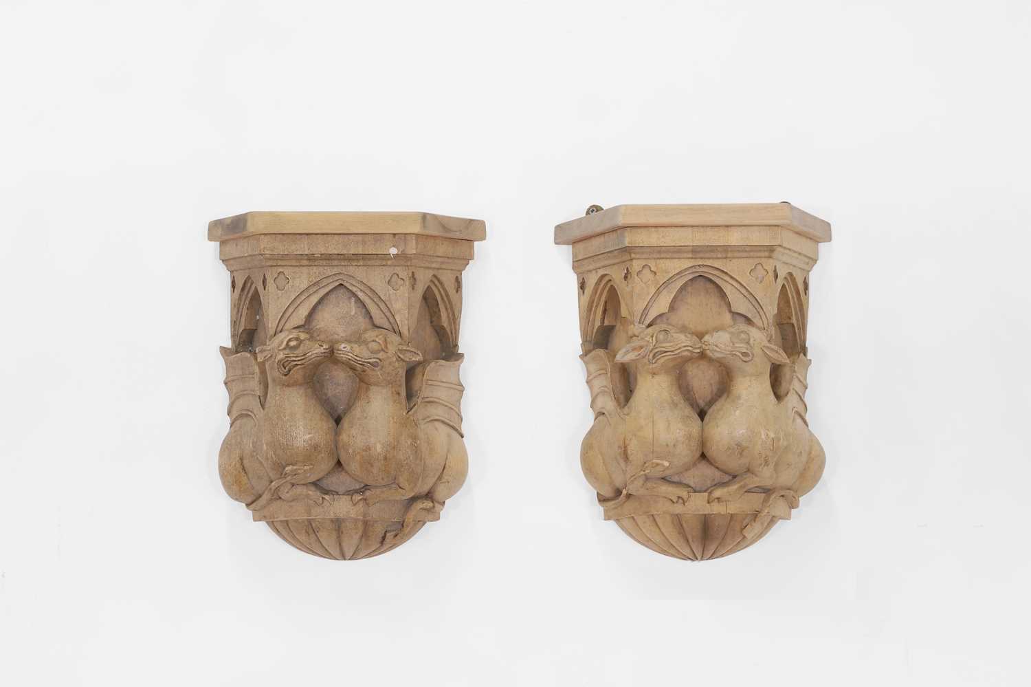 Lot 74 - A pair of Gothic Revival carved wooden corbels