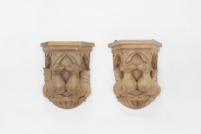 Lot 74 - A pair of Gothic Revival carved wooden corbels