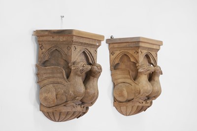 Lot 74 - A pair of Gothic Revival carved wooden corbels