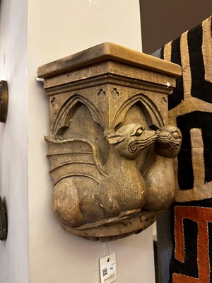 Lot 74 - A pair of Gothic Revival carved wooden corbels