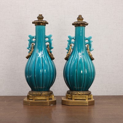 Lot 80 - A pair of Chinese turquoise-glazed vases