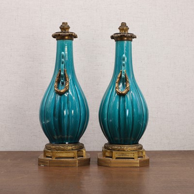 Lot 80 - A pair of Chinese turquoise-glazed vases