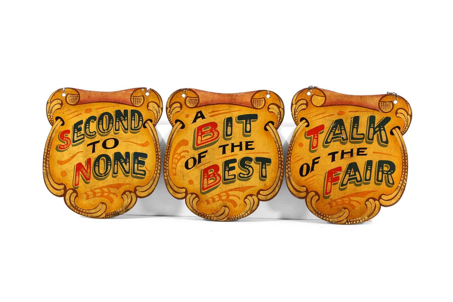 Lot 36 - A set of three double-sided fairground signs