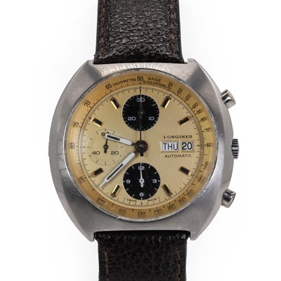 Lot 328 - A gentlemen's stainless steel Longines Conquest Chronograph automatic strap watch