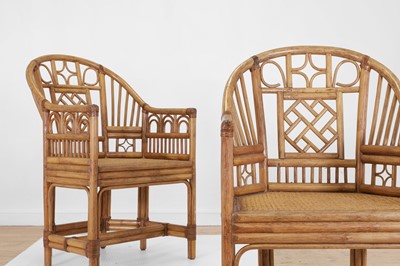 Lot 354 - A pair of Brighton Pavilion-type bamboo elbow chairs