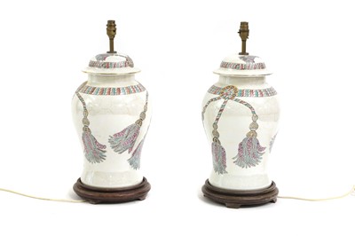 Lot 505 - A pair of porcelain table lamps