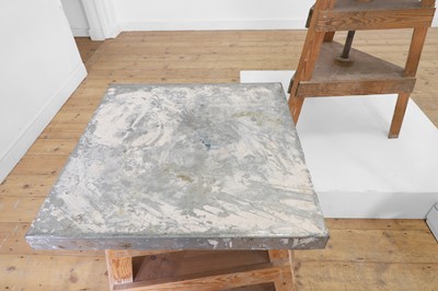 Lot 80 - A set of three pine and metal pottery stands