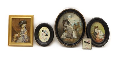 Lot 230 - A group of five embroidered and painted portraits