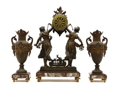 Lot 172 - A spelter mantel clock