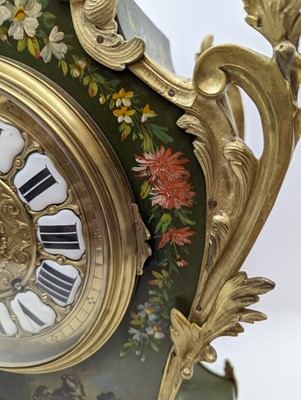 Lot 164 - A Louis XV style painted wood mantel clock