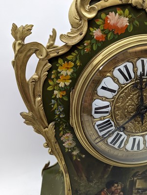 Lot 164 - A Louis XV style painted wood mantel clock