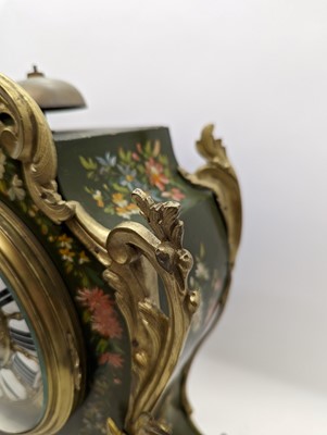 Lot 164 - A Louis XV style painted wood mantel clock