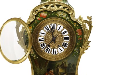 Lot 164 - A Louis XV style painted wood mantel clock