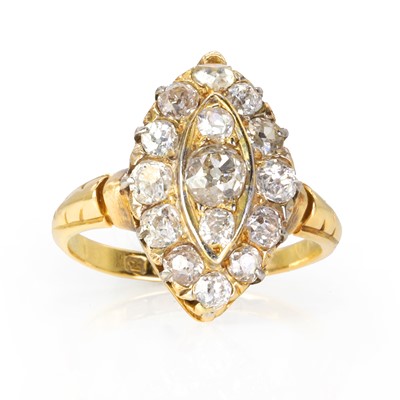 Lot 26 - A late Victorian 18ct gold diamond navette cluster ring