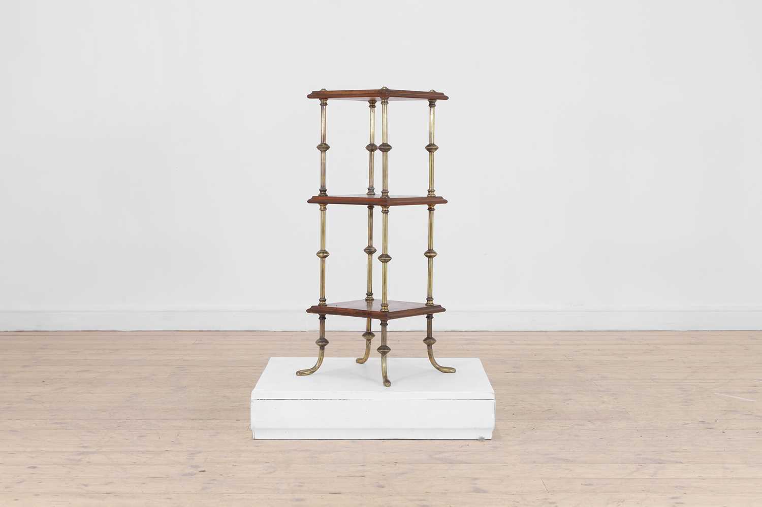 Lot 58 - A mahogany, marquetry and brass étagère