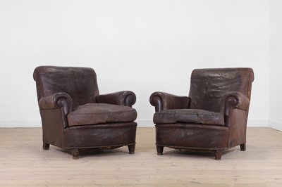 Lot 423 - A pair of leather club armchairs